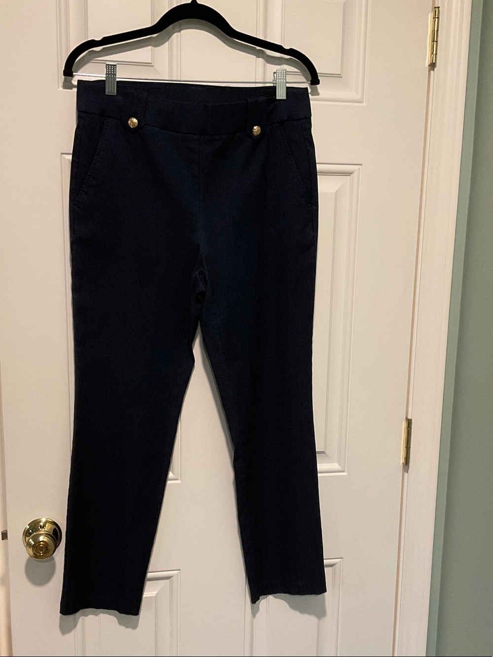 Rafaella Navy Straight-Leg Dress Pants with Gold Buttons